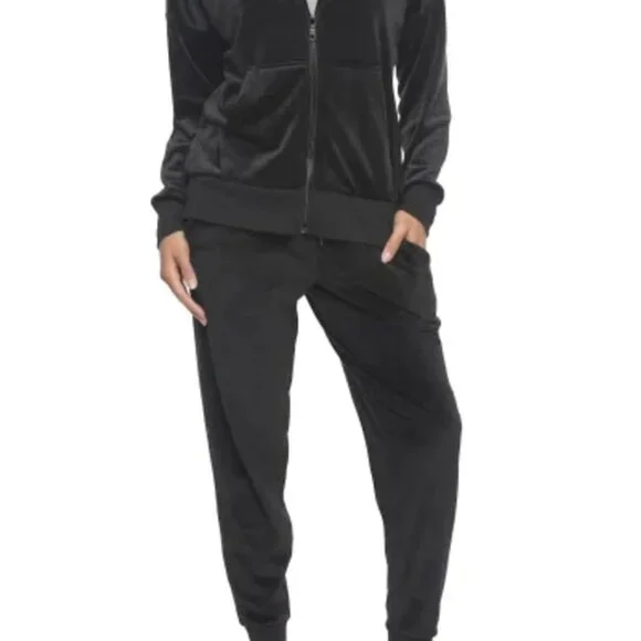 2 Pc Black Velour Hoodie Jogger Set - Picture 2 of 4